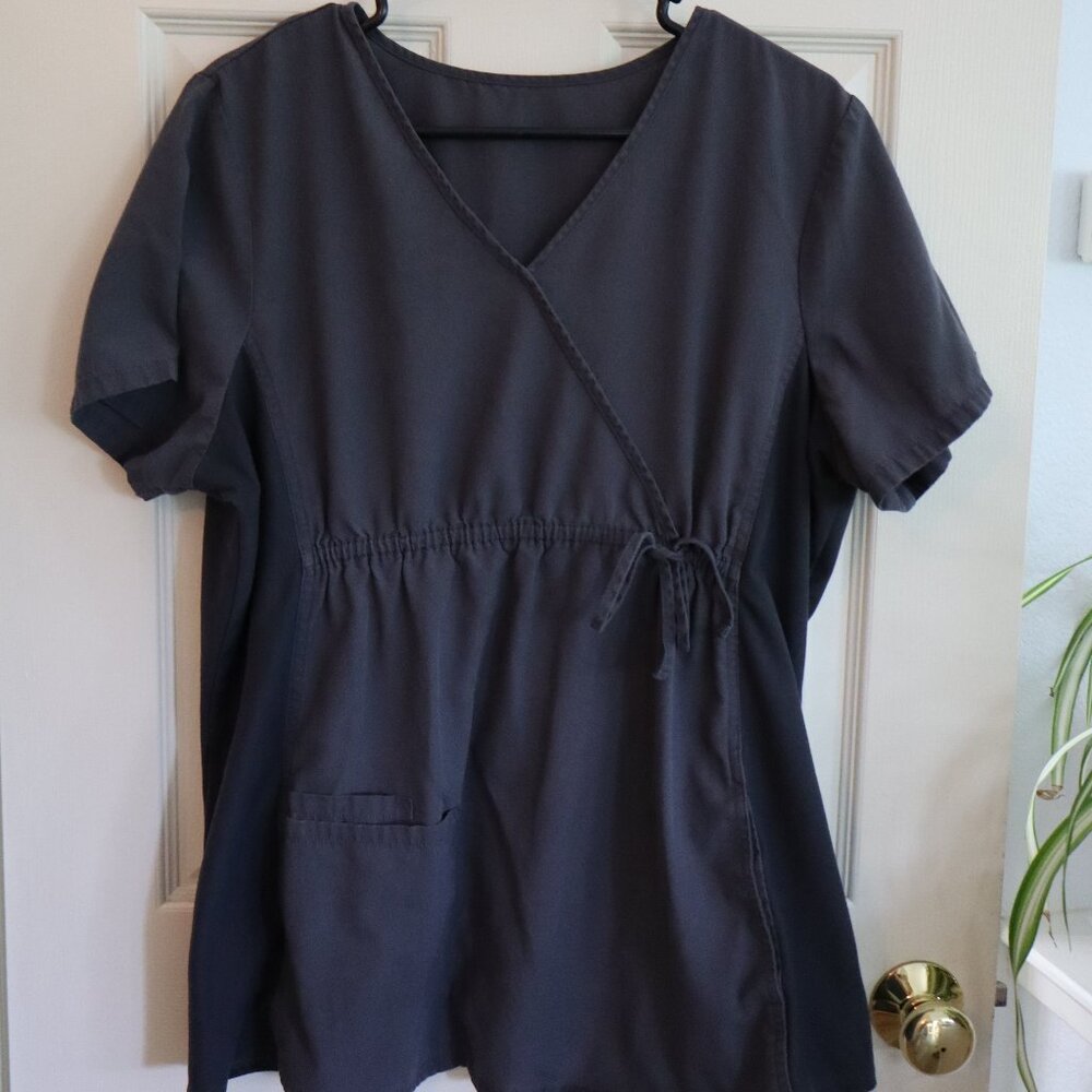 Cherokee Maternity Scrub Top Sz L Grey/Pewter